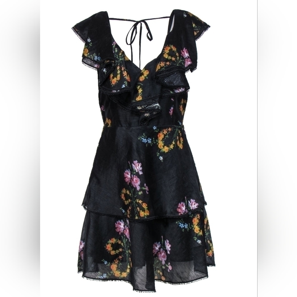 La Maison Talulah - Black & Floral Print “Lullaby” Dress W/ Flounce open back